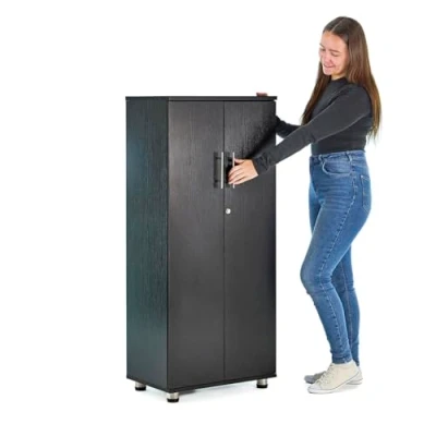 Abbildung von MMT Furniture Designs Ltd Aufbewahrungsschrank aus Holz, 2 Türen, abschließbar, hoher Holzschrank für Zuhause, Büro, Dokumente, Akten, Küche, Speisekammer und Garage, Regaleinheiten
