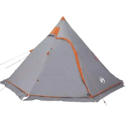 Abbildung von vidaXL Tipi Campingzelt, Familienzelt mit Stangen Heringen Abspannseilen, Zelt für 5 Personen, Gruppenzelt Trekkingzelt, Grau 185T Polyester