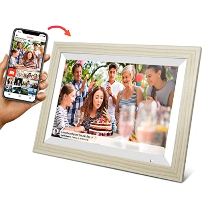 Abbildung von Cytem 10.1 Zoll Digitaler Bilderrahmen WLAN mit FrameO Software 32GB Bewegungssensor Automatische Bilddrehung 16:10 IPS Display 1280x800 Touch Screen Altweiß Holzoptik