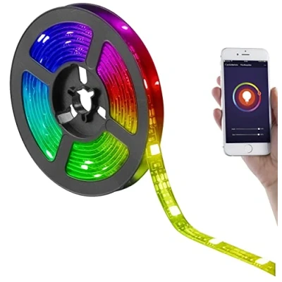 Abbildung von Luminea Home Control LED Leuchtstreifen: USB RGB Streifen mit WLAN, App und Sprachsteuerung, 2 m (LED Lichterband, Lichterkette Weihnachten, Weihnachtsbeleuchtung)