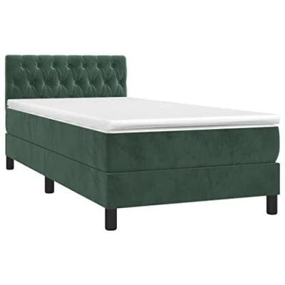 Abbildung von vidaXL Boxspringbett mit Matratze Bett Polsterbett Bettrahmen Bettgestell Lattenrost Einzelbett Hotelbett Schlafzimmerbett Dunkelgrün 100x200cm Samt