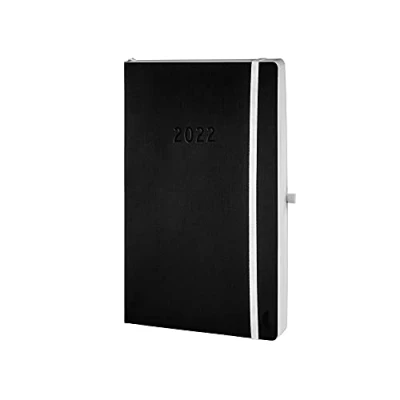 Abbildung von Chronoplan 50942 Buchkalender Kalendarium 2022, im A5 Format (135x210mm) und mit Softcover, Tagesplaner (1 Tag auf 1 Seite, flexibler Stiftschlaufe, Einmerkband Gummiverschluss), schwarz