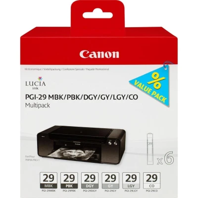 Abbildung von Canon Original PGI 29 Druckerpatronen 6er Multipack MBK/PBK/DGY/GY/LGY/CO