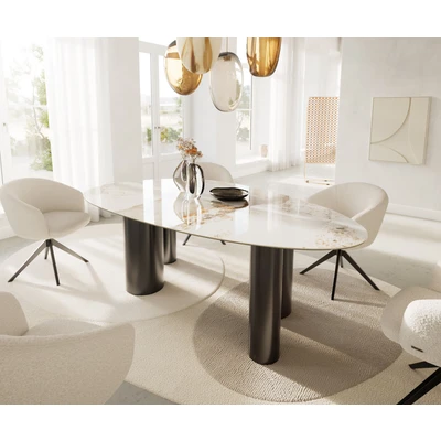 Abbildung von Esstisch Edge Oval 220x120 Keramik Minas Melange Weiß Beige Pilier Edelstahl Graphit