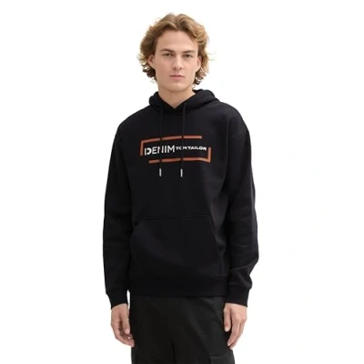 Abbildung von TOM Tailor Denim MIT Print Kapuzenpullover, Herren, Größe: Medium, Old black