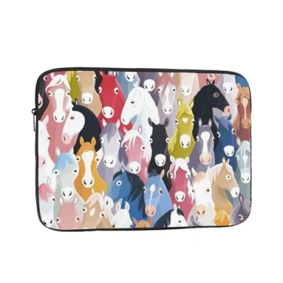 Abbildung von Bunte Cartoon Pferde bedruckte Laptophülle für 13 Zoll Laptop, stoßfeste Oxford Gewebe Laptop Schutzhülle Laptoptasche