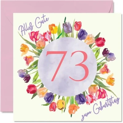 Abbildung von 73. Geburtstagskarte für Frauen Aquarell Tulpen Blumen Strauß Alles Gute zum Geburtstagskarten 73 Jährige Frau Mama Urgroßmutter Oma, 145mm Dreiundsiebzig Geburtstag Grußkarten