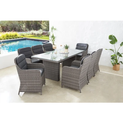 Abbildung von KONIFERA Garten Essgruppe &quot;Kairo&quot;, (Set, 25 tlg., 8x Sessel, 1x Tisch 200x100x74 cm, inkl. Auflagen, Dunkelgrau), Polyrattan, Stahl, Tischplatte aus 5mm starkem Sicherheitsglas