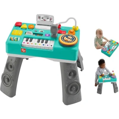 Abbildung von Fisher Price Lernspaß DJ Spieltisch musikalisches Lernspielzeug mit 3 Klavierspielmodi, Lichtern, Version: Englisch Reduzierte Verpackung, HTK83