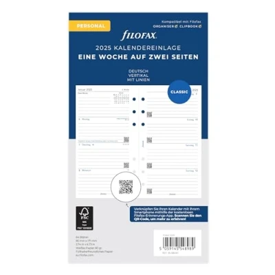 Abbildung von Filofax Personal 1 Woche auf 2 Seiten vertikal (deutsch)2025