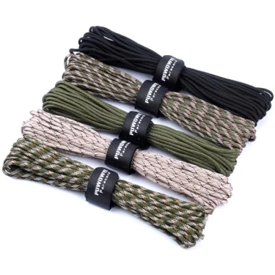 Abbildung von PUWOWYE 50m Paracord 4mm, 5 Stück 33ft Type III Schnüre Seil 7 Kern Strängen, Nylonseil aus reißfestem 100% Nylon, Hält bis zu 250kg, Ideal für Outdoor Survival Camping, 164ft