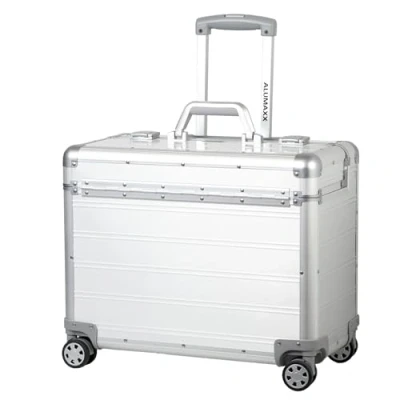 Abbildung von ALUMAXX 45168 Pilotenkoffer Pandora, Trolley Aluminium, Piloten Rollkoffer Alu, Businesstrolley, Aktenkoffer, Alutrolley Höhe 103 cm, Silber Matt, Aluminiumtrolley mit 4X 360 Rollen, 47 x 36 25 cm