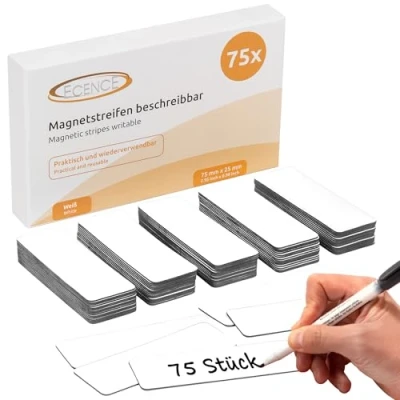 Abbildung von ECENCE Magnet 75 Magnetstreifen beschreibbar Etiketten Magnete (75 St)