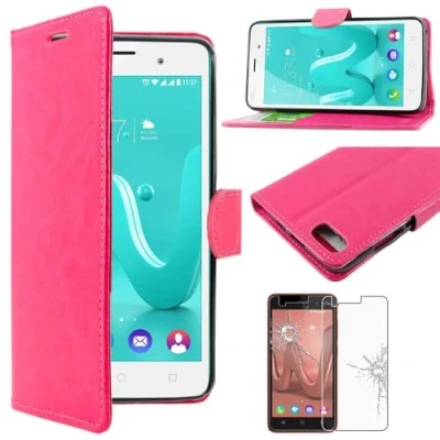 Abbildung von ebestStar kompatibel mit Wiko Lenny 3 Hülle Jerry Kunstleder Wallet Case Handyhülle (PU Leder), Kartenfächern, Standfunktion, Pink + Panzer Schutz Glas