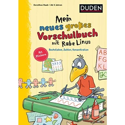 Abbildung von Mein neues großes Vorschulbuch mit Rabe Linus: Buchstaben, Zahlen, Konzentration: Stickern (Mein großer Lernspaß Linus)