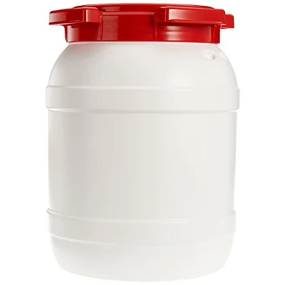 Abbildung von neoLab HDPE Weithalsfass mit Schraubdeckel, Weiß/Rot, 6.4L Kapazität