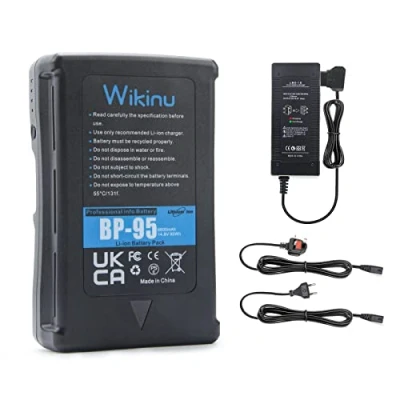 Abbildung von Wikinu 95Wh 6600mAh V Mount/V Lock Akku Kompatibel mit Sony Video Kamera Camcorder und Adapter für Broadcast LED Licht, Monitor, BMCC, DSLR, Smartphone (Enthält D Tap Kabel Ladegerät)