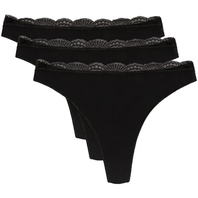 Abbildung von YSABEL MORA Tanga BASIC COLLECTION COTTON WITH LACE (3er Pack) nicht nur bequem, sondern auch romantische Spitzendetails