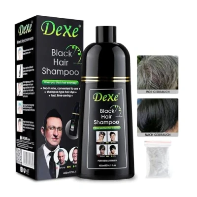 Abbildung von Instant Black Hair Shampoo Haarfärbeshampoo für Männer &amp; Frauen Einfach zu benutzen 100% Grauabdeckung schnell Hält 30 Tage 3 in 1 Schwarzes Haarfärbemittel (Black 400ml)