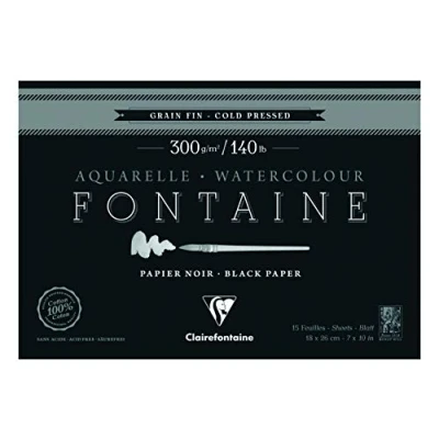 Abbildung von Clairefontaine 975303C Malblock Fontaine verleimt mit 20 Blatt, feine Körnung 26x36 cm 300g, Schwarz