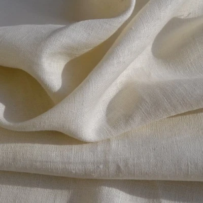 Abbildung von Textiles français 100% Leinen Stoff aus Frankreich mit weichem Griff Cremeweiß Breite: 137 cm (Meterware)