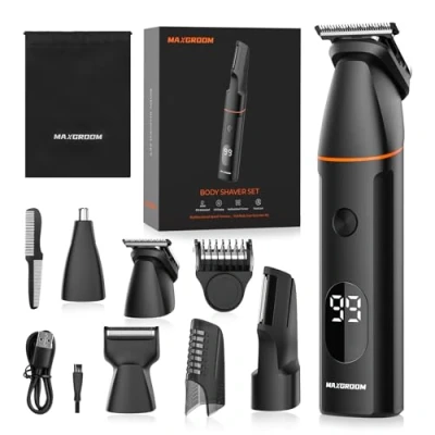 Abbildung von Intimrasierer Mann, Körperrasierer Herren, 4 in 1 Barttrimmer Männer mit Nasenhaartrimmer, wiederaufladbarer Elektrorasierer für Körper, Intimbereich, Bart, Rücken, Hoden und Scham (Schwarz)