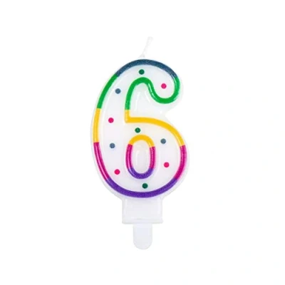 Abbildung von Kerze 6 Jahre Regenbogenpunkt 8cm