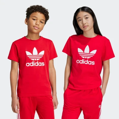 Abbildung von adidas Originals Trefoil TEE Unisex Tshirt print für Kinder, Größe: 140, Better scarlet