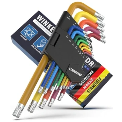 Abbildung von STONE REEF Winkelschraubendreher Set 13tlg. [T6 T50mm] Sechsrundschlüssel kompatibel mit Torx Schrauben Multicolour, Handwerker Innensechsrundschlüssel, Drehmomentschlüssel, Winkelschraubenausdreher