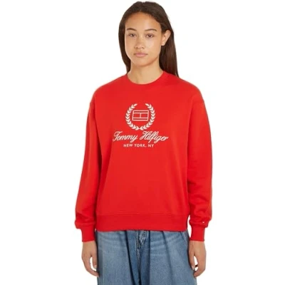 Abbildung von Tommy Hilfiger Damen Sweatshirt ohne Kapuze, Rot (Fierce Red), XL