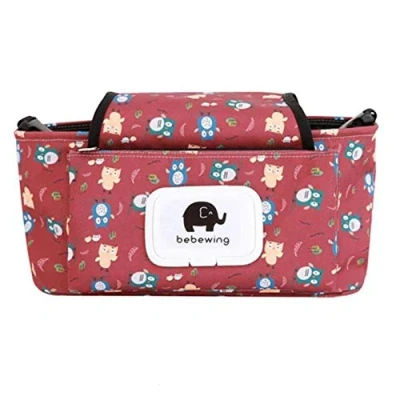 Abbildung von Kinderwagen Organizer, Kinderwagentasche Buggy Organizer Tasche Universal Multifunktion Aufbewahrungstasche Stroller Baby Wickeltasche Zubehör (Rote Eule)