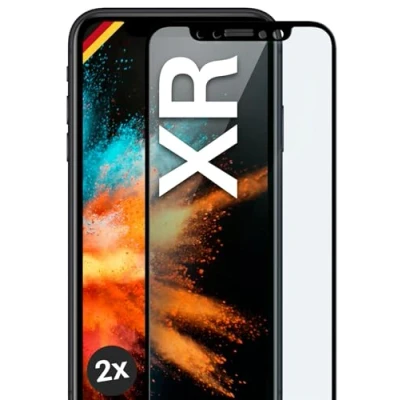 Abbildung von moex Full Screen Schutzglas kompatibel mit Apple iPhone XR Schutzfolie randlos, ganzer Bildschirm, Curved 3D Folie, Clear 2x Schwarz