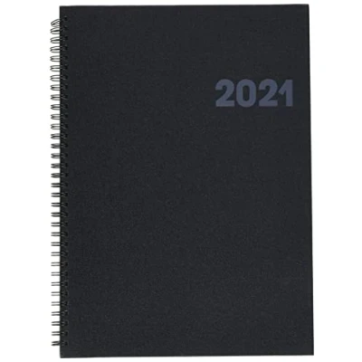 Abbildung von BRUNNEN 1076365901 Buchkalender Modell 763, 2 Seiten = 1 Woche, 210 x 290 mm, Bucheinbandstoff Metallico vulkanschwarz, Kalendarium 2021, Wire O Bindung
