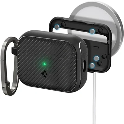 Abbildung von Spigen Mag Armor MagFit Hülle Case Kompatibel mit AirPods Pro 2. Generation (2023/2022) Schwarz