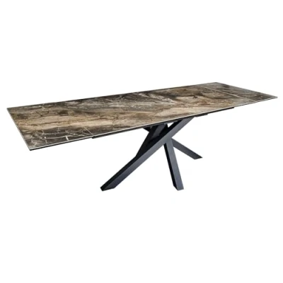Abbildung von riess ambiente Esstisch MARVELOUS 180 220 260cm taupe / schwarz · bis 12 Personen (Einzelartikel, 1 St), Keramik Glas Metall ausziehbar Marmor Design Industrial