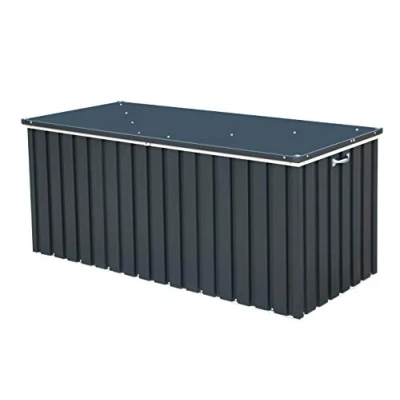 Abbildung von Duramax DH 1.7 (770 L) Kissenbox aus Metall mit hydraulischer Gasdruckfeder und Vorhängeschlossöse, Terrassenbox Gartenmöbelaufbewahrung für den Außenbereich, Anthrazit