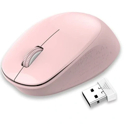 Abbildung von LeadsaiL Maus Kabellos, 2.4G Wireless Leise mit USB Empfänger, 1600 DPI Optical Tracking, 3 Tasten Mäuse, Für Links und Rechtshänder, Kompatibel PC, Mac, Laptop, Windows Rosa