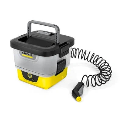 Abbildung von Kärcher Mobile Outdoor Cleaner OC 4, Fördermenge: 2 l/min, Gewicht: 3,1 kg, Wassertank: 8 l, Lithium Ionen Akku, Spiralschlauch, Gerätefilter, Abnehmbarer Wassertank, schonender Niederdruck