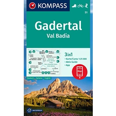 Abbildung von KOMPASS Wanderkarte 51 Gadertal / Val Badia 1:25.000: 3in1 Wanderkarte, mit Aktiv Guide inklusive Karte zur offline Verwendung in der App. Fahrradfahren. Skitouren.