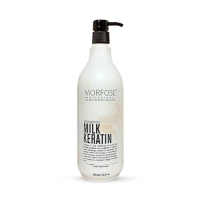 Abbildung von Morfose Milk Keratin Shampoo 1000ml, mit Proteinen und Arginin, stärkt das Haar verleiht Glanz, ohne Sulfate Parabene, praktischer Pumpflasche.