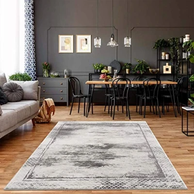 Abbildung von carpet city Teppich Grau Meliert Wohnzimmer 120x170 cm Bordüre, Rauten Muster Moderne Teppiche Kurzflor