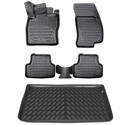 Abbildung von ELMASLINE Gummimatten &amp; Kofferraumwanne Set für VW Golf 6 (VI) 2008 2012 Schrägheck Extra hoher Rand Fußmattten Zubehör