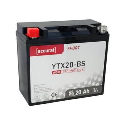 Abbildung von Accurat Motorradbatterie YTX20 BS 12V, 20Ah, 290A, rüttelfest, wartungsfrei Starterbatterie, AGM Batterie in Erstausrüsterqualität für Rasentraktor, Roller, Motorrad, Quad