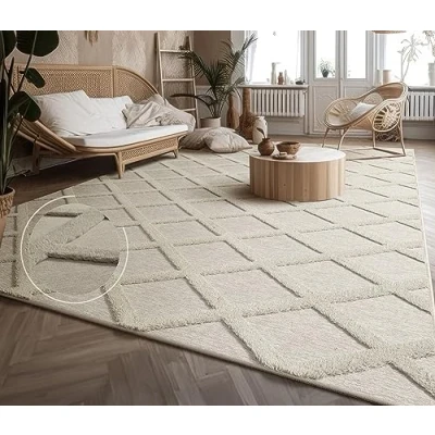 Abbildung von Paco Home Teppich Wohnzimmer Schlafzimmer Kurzflor Modernes Skandinavisches Muster Rauten Motiv Flauschig 3D Grau Anthrazit, Grösse:160x220 cm, Farbe:Creme