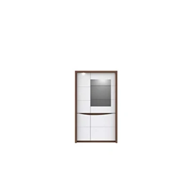 Abbildung von FORTE Saint Tropez Vitrine mit 3 Türen und 1 Glastür, Holzwerkstoff, Sangallo Eiche Dekor kombiniert Weiß Glanz, 42 x 93,8 158,8 cm