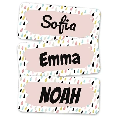 Abbildung von melu kids® Personalisierte Namensaufkleber Kinder Kleidung &amp; Sonstiges (100 Stück) Kita/Schule Namensschilder waschmaschinenfest und personalisiert (Tropfen)