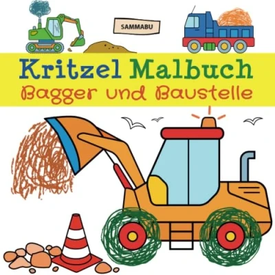 Abbildung von Kritzel Malbuch Bagger und Baustelle: Fahrzeuge Baustellen Motive zum kreativen Kritzeln Ausmalen