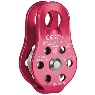 Abbildung von ALPIDEX Seilrolle Umlenkrolle 22 kN Fix Pulley Flaschenzug geeignet für Textilseile bis 13 mm Durchmesser EN12278, Farbe:rot