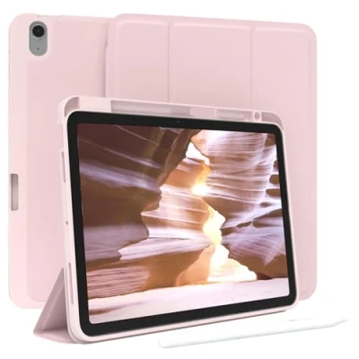Abbildung von EAZY Case Schutzhülle mit Stifthalter für Apple iPad Air 6 10,9 Zoll Hülle Stifthalterung Tablet Cover Touchpen Smartcase aufstellbar Klappcase Auto Sleep Wake Up Etui Rosa