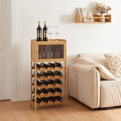Abbildung von en.casa Weinregal, »Gjerstad« Bambus mit 5 Ebenen für 20 Flaschen 100x47x28cm Natur